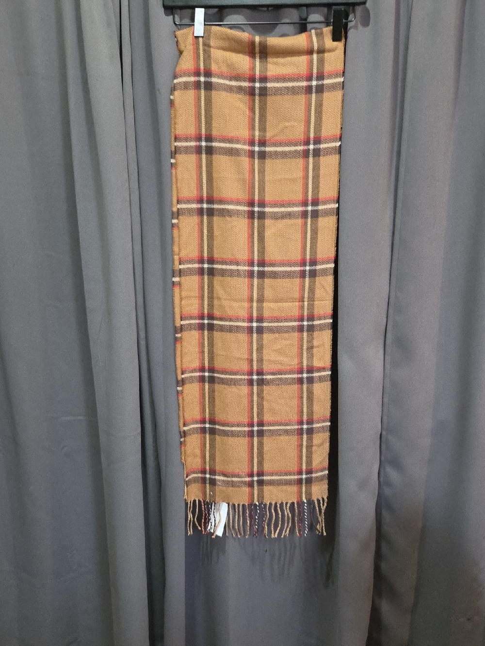 Softer Than Cashmere Tan Plaid  Scarf with Fringe